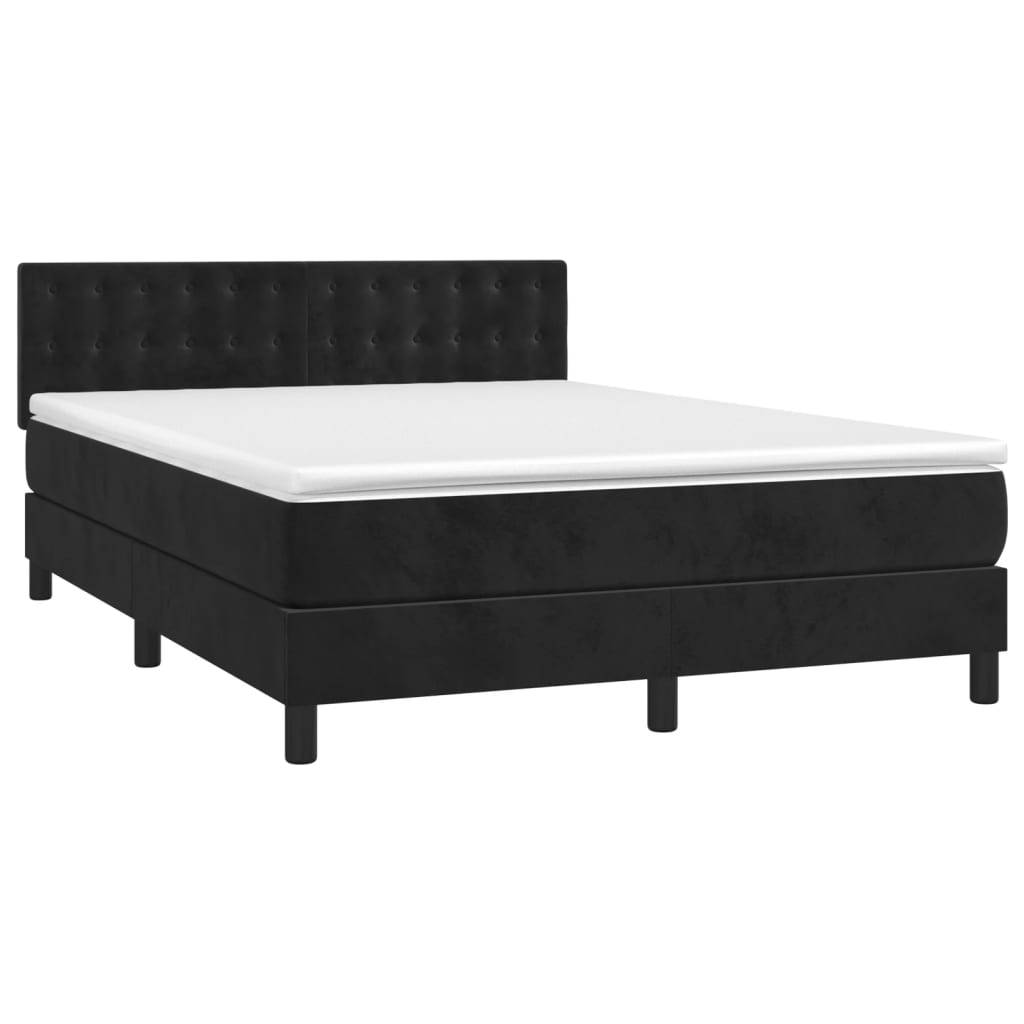 vidaXL Boxspringbett mit Matratze & LED Schwarz 140x190 cm Samt