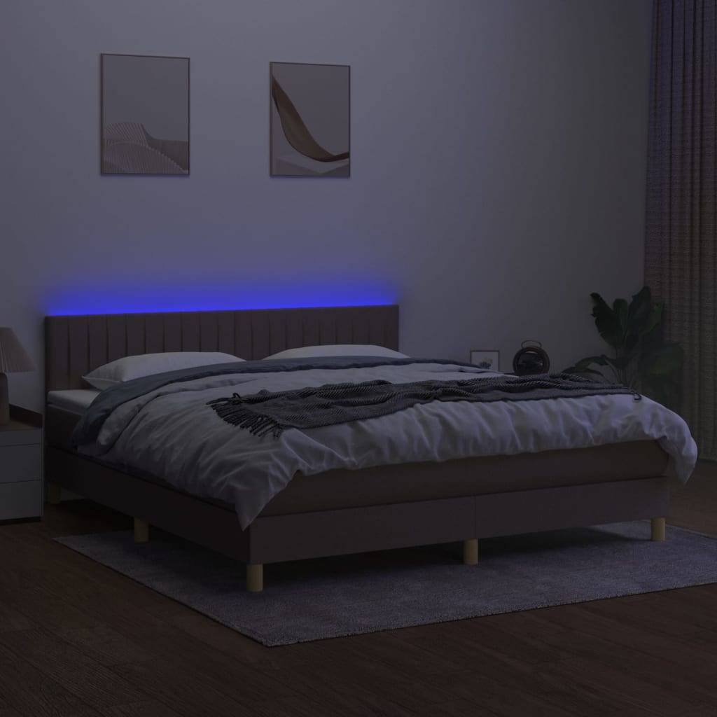 vidaXL Boxspringbett mit Matratze &amp; LED Taupe 180x200 cm Stoff