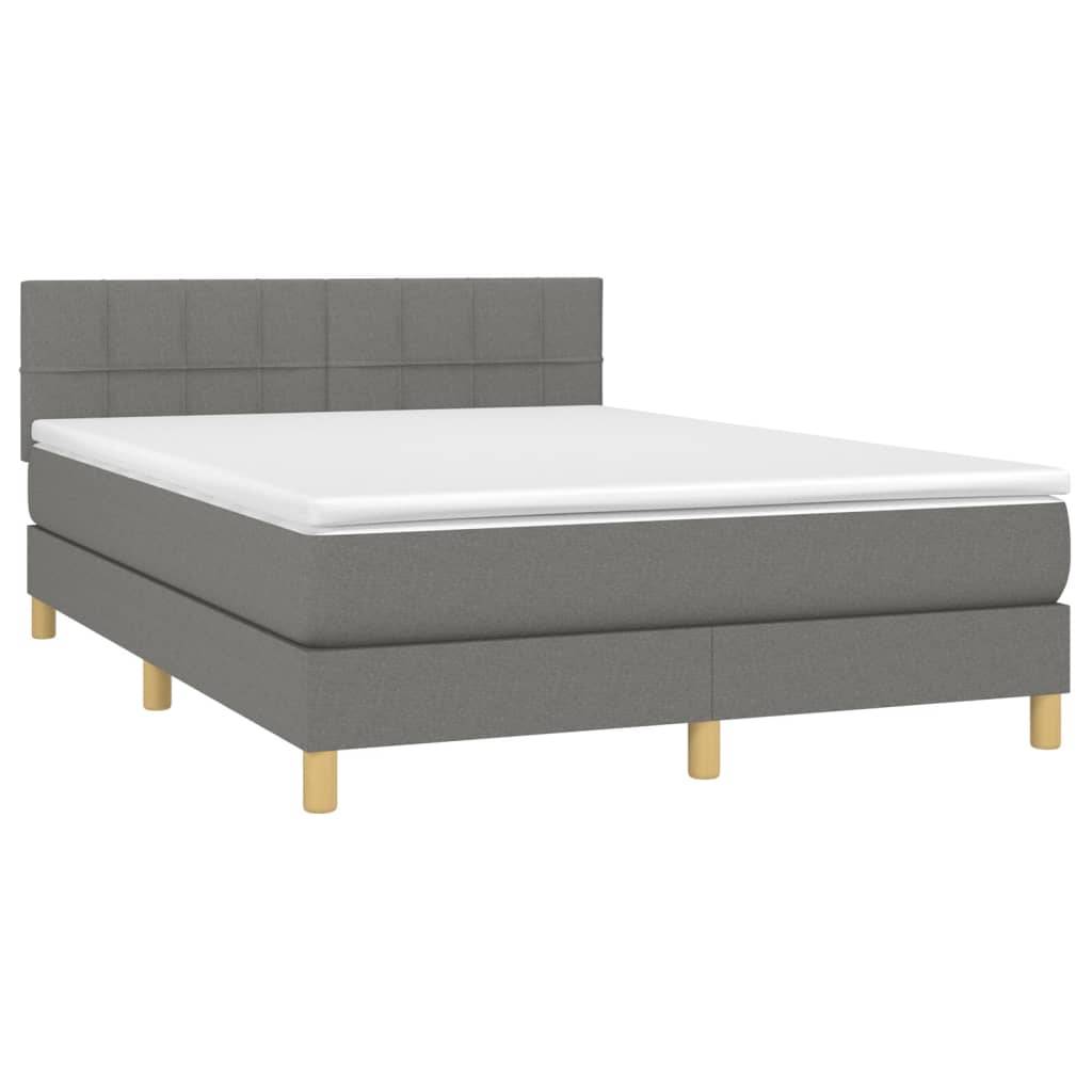 vidaXL Boxspringbett mit Matratze & LED Dunkelgrau 140x200 cm Stoff