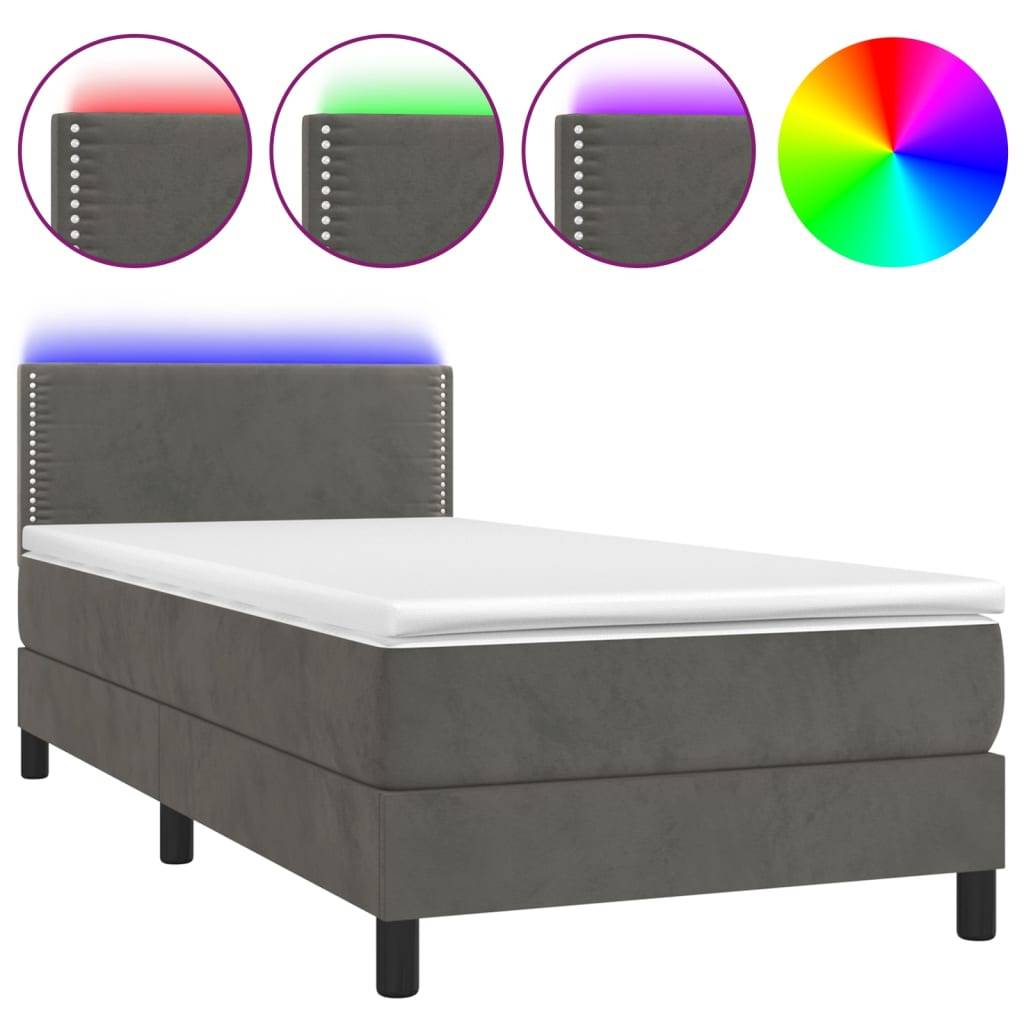 vidaXL Boxspringbett mit Matratze & LED Dunkelgrau 100x200 cm Samt