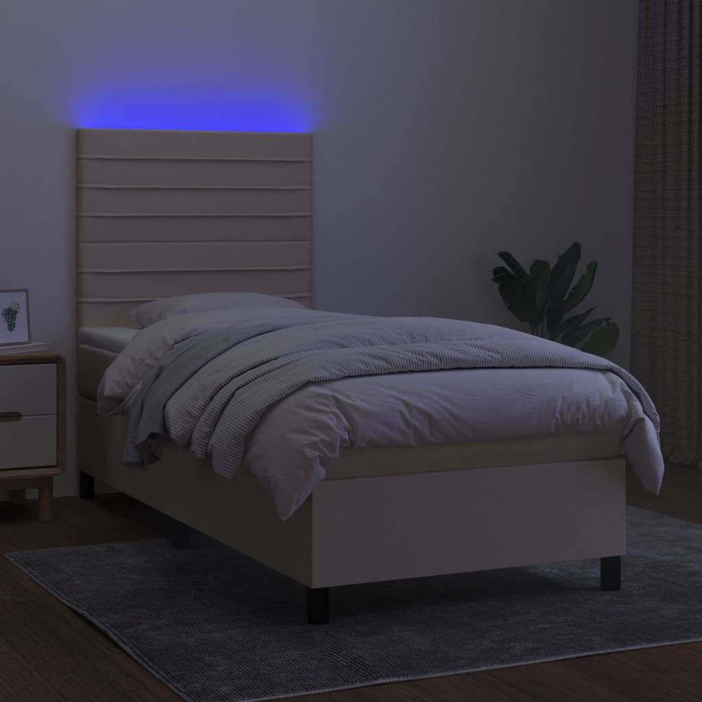 vidaXL Boxspringbett mit Matratze & LED Creme 100x200 cm Stoff