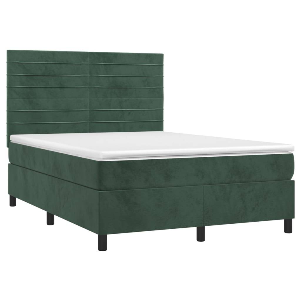 vidaXL Boxspringbett mit Matratze & LED Dunkelgrün 140x200 cm Samt