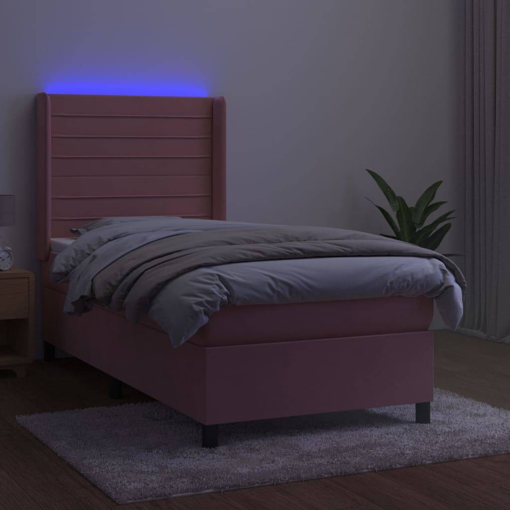 vidaXL Boxspringbett mit Matratze & LED Rosa 90x200 cm Samt