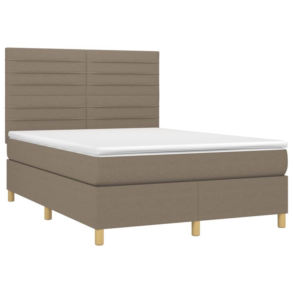 vidaXL Boxspringbett mit Matratze &amp; LED Taupe 140x200 cm Stoff