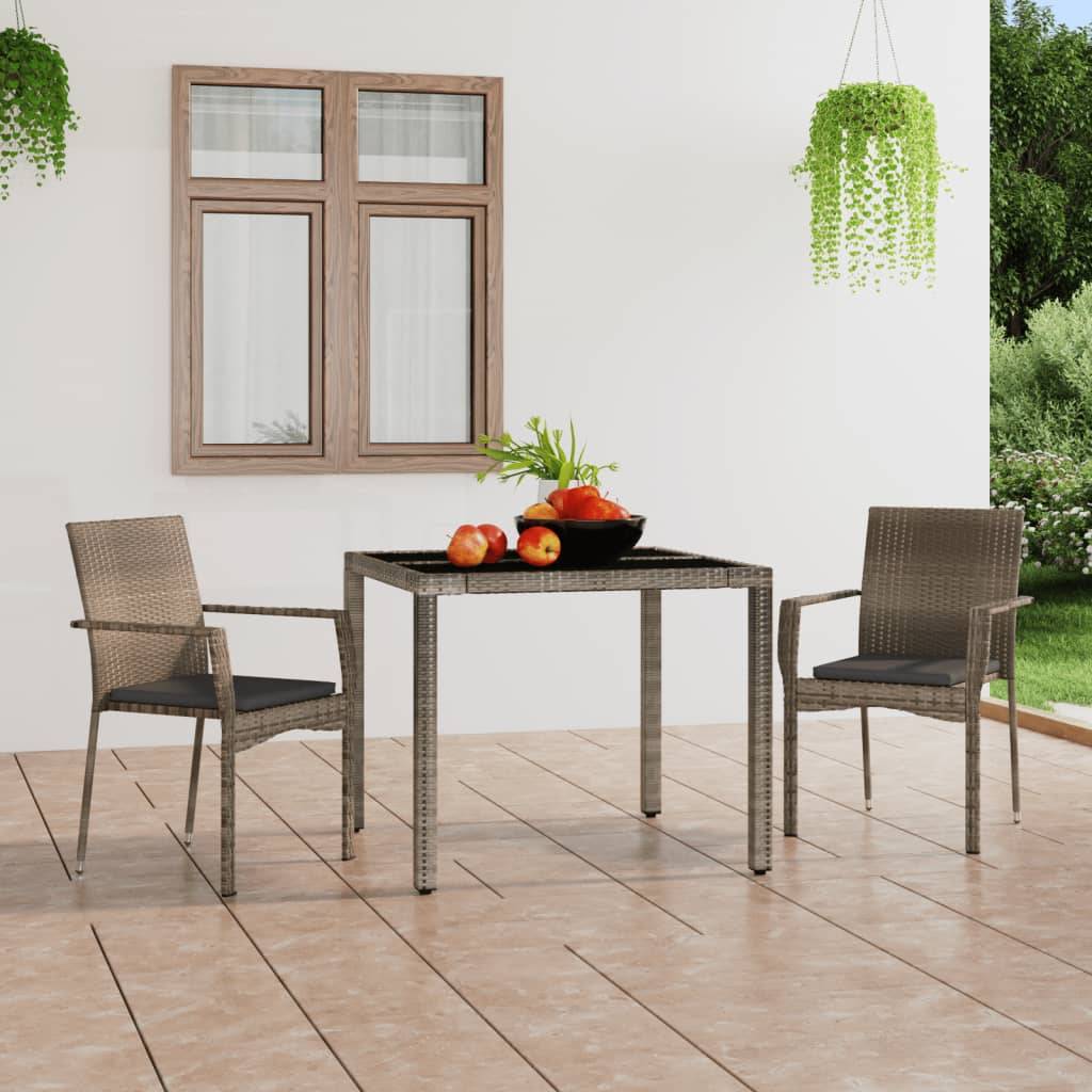 vidaXL Gartenstühle mit Kissen 2 Stk. Poly Rattan Grau