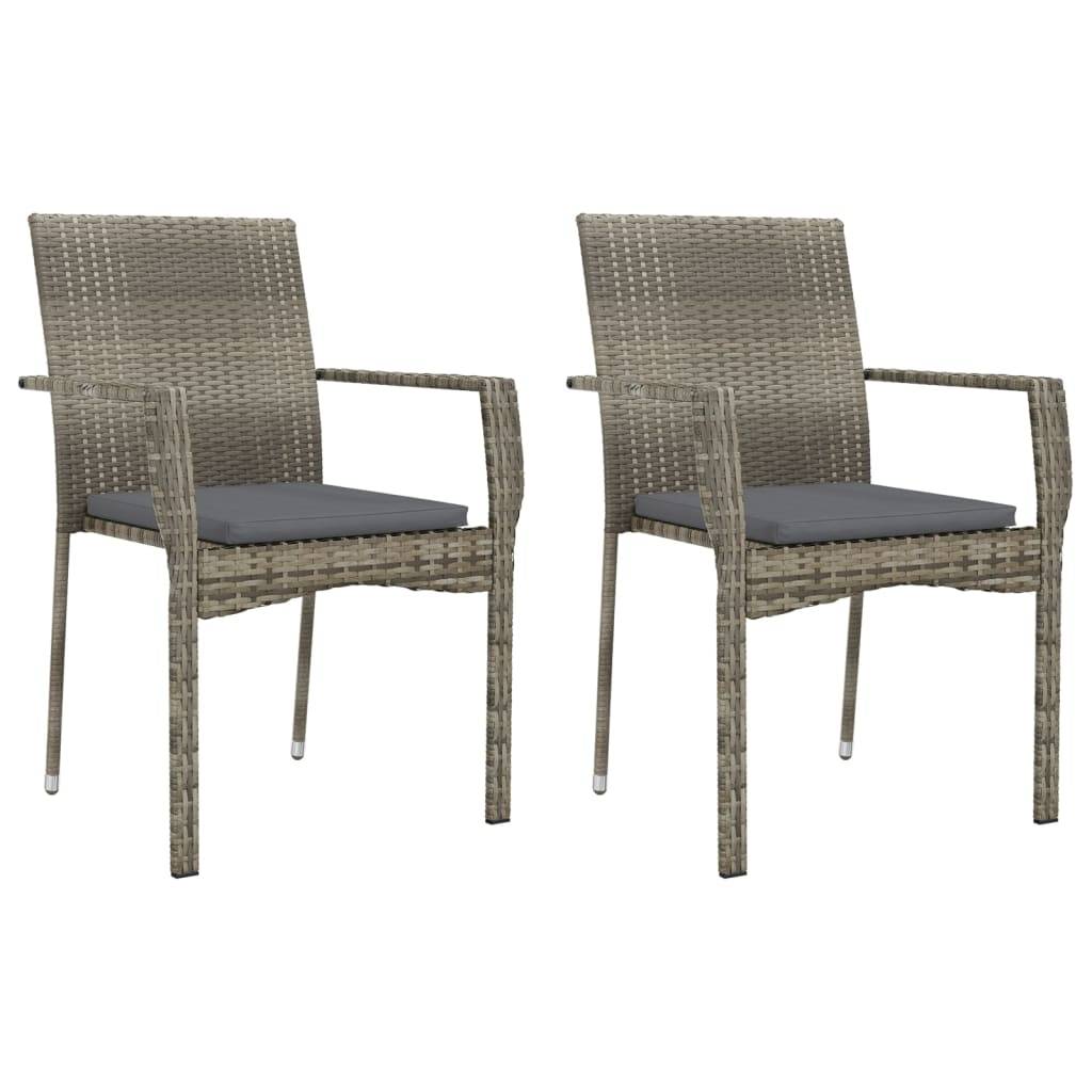vidaXL Gartenstühle mit Kissen 2 Stk. Poly Rattan Grau