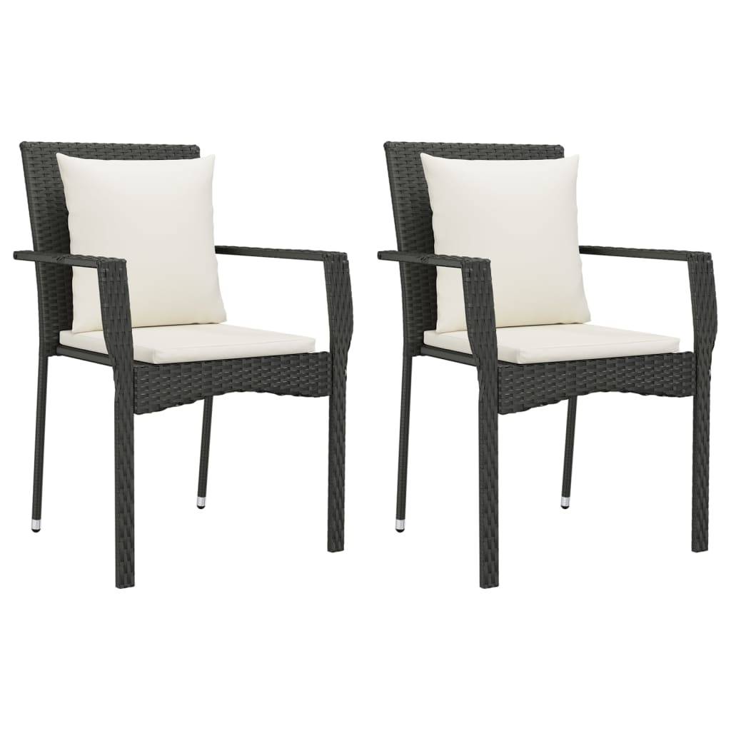vidaXL Gartenstühle mit Kissen 2 Stk. Poly Rattan Schwarz