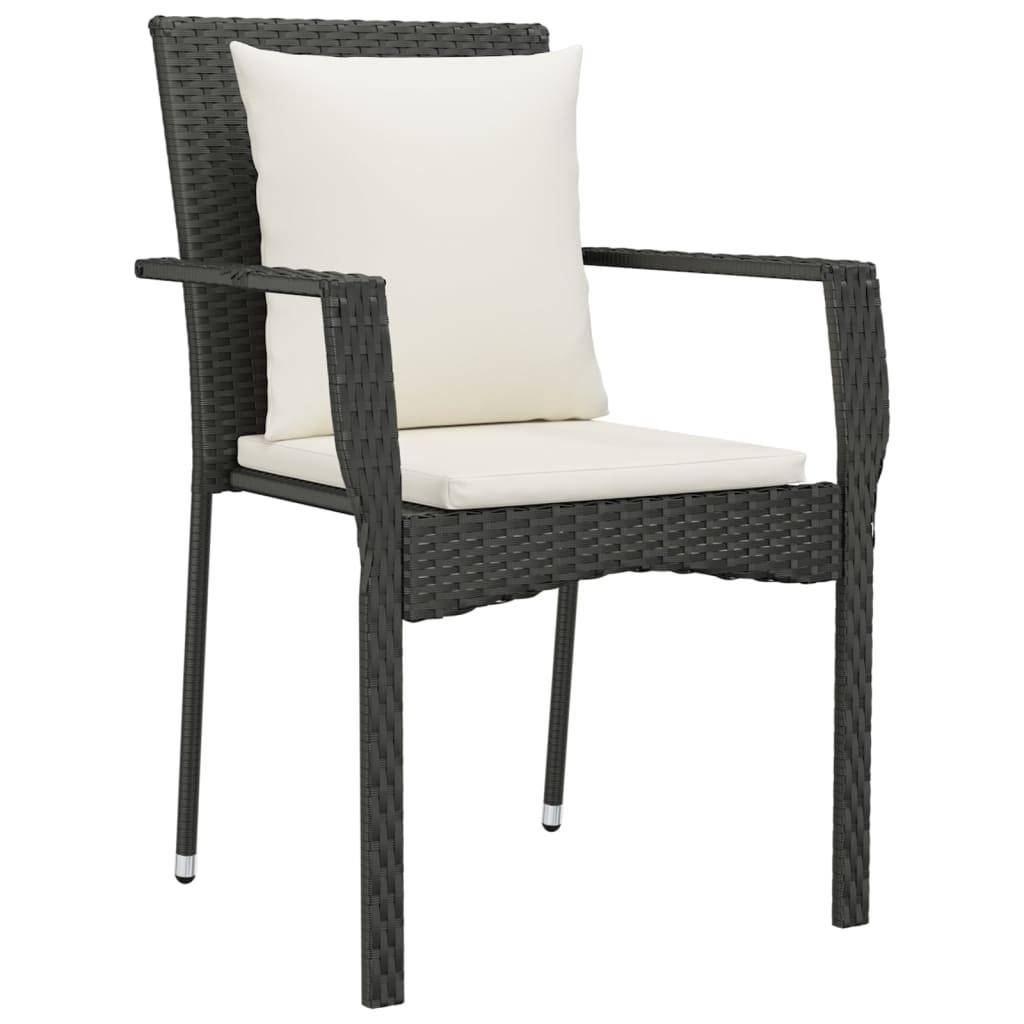 vidaXL Gartenstühle mit Kissen 2 Stk. Poly Rattan Schwarz