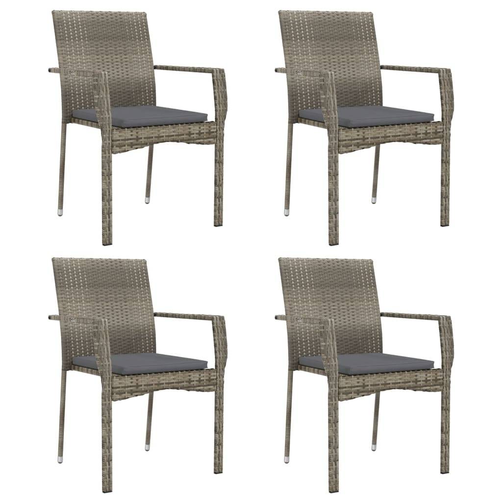 vidaXL Gartenstühle mit Kissen 4 Stk. Poly Rattan Grau