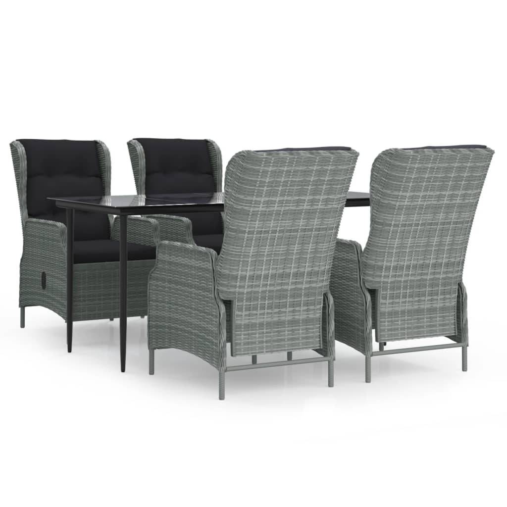 vidaXL 5-tlg. Garten-Essgruppe Hellgrau Poly Rattan