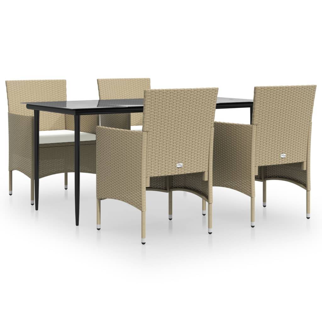 vidaXL 5-tlg. Garten-Essgruppe mit Kissen Beige und Schwarz