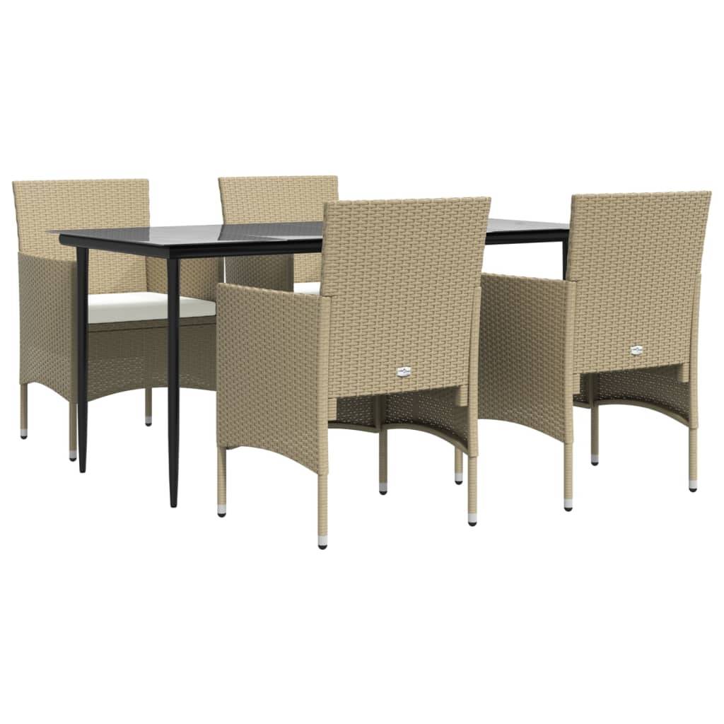 vidaXL 5-tlg. Garten-Essgruppe mit Kissen Beige und Schwarz