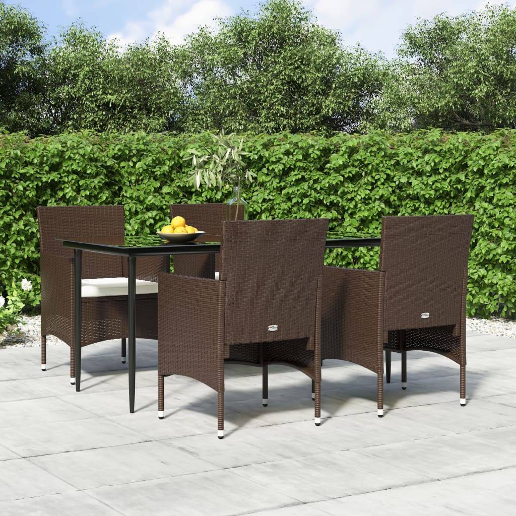 vidaXL 5-tlg. Garten-Essgruppe mit Kissen Braun und Schwarz