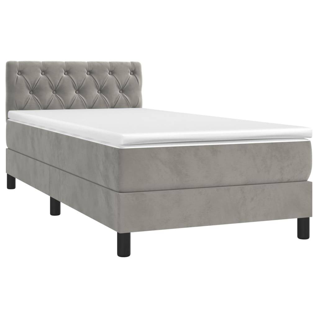 vidaXL Boxspringbett mit Matratze &amp; LED Hellgrau 80x200 cm Samt