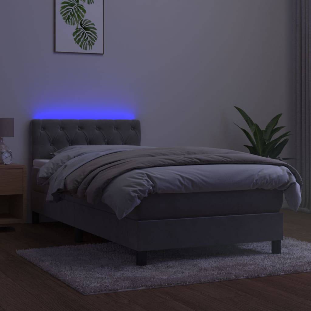 vidaXL Boxspringbett mit Matratze &amp; LED Hellgrau 80x200 cm Samt