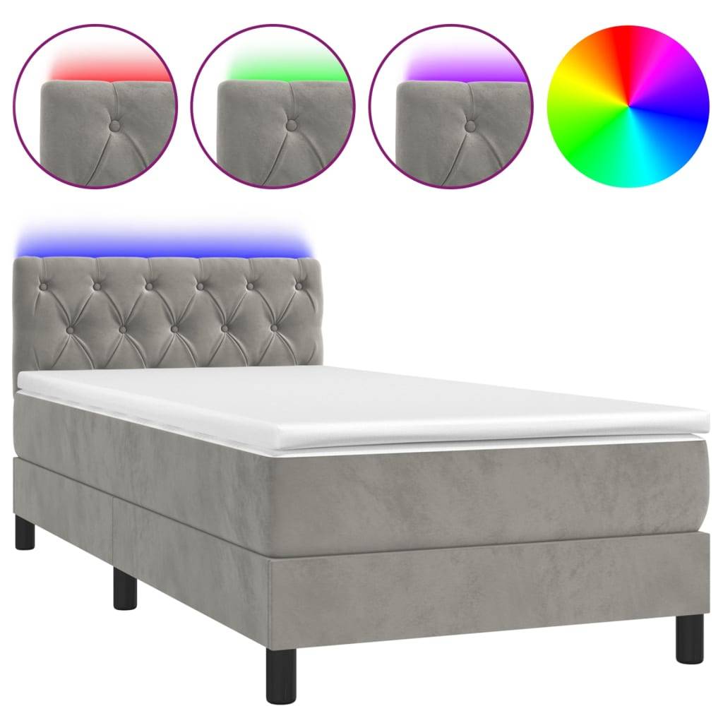 vidaXL Boxspringbett mit Matratze &amp; LED Hellgrau 80x200 cm Samt