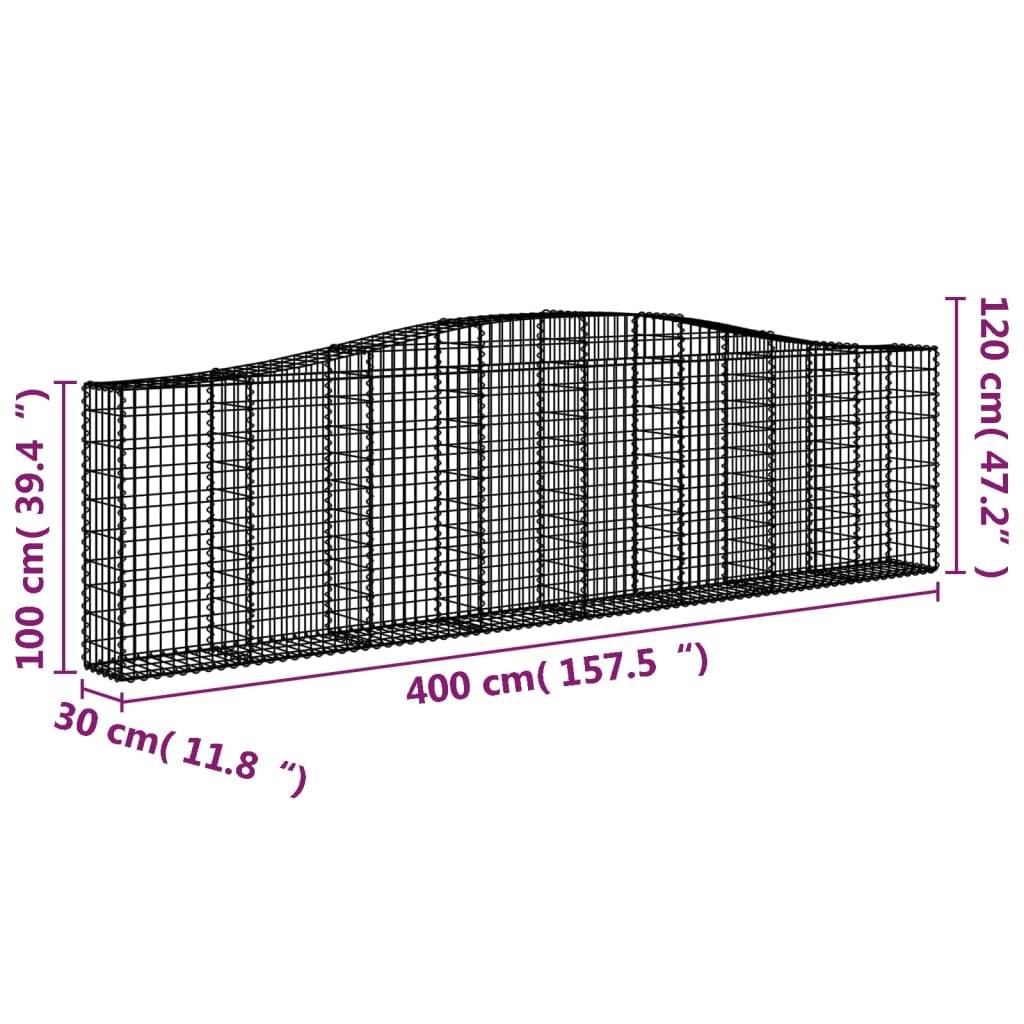 vidaXL Gabione mit Hochbogen 400x30x100/120 cm Verzinktes Eisen