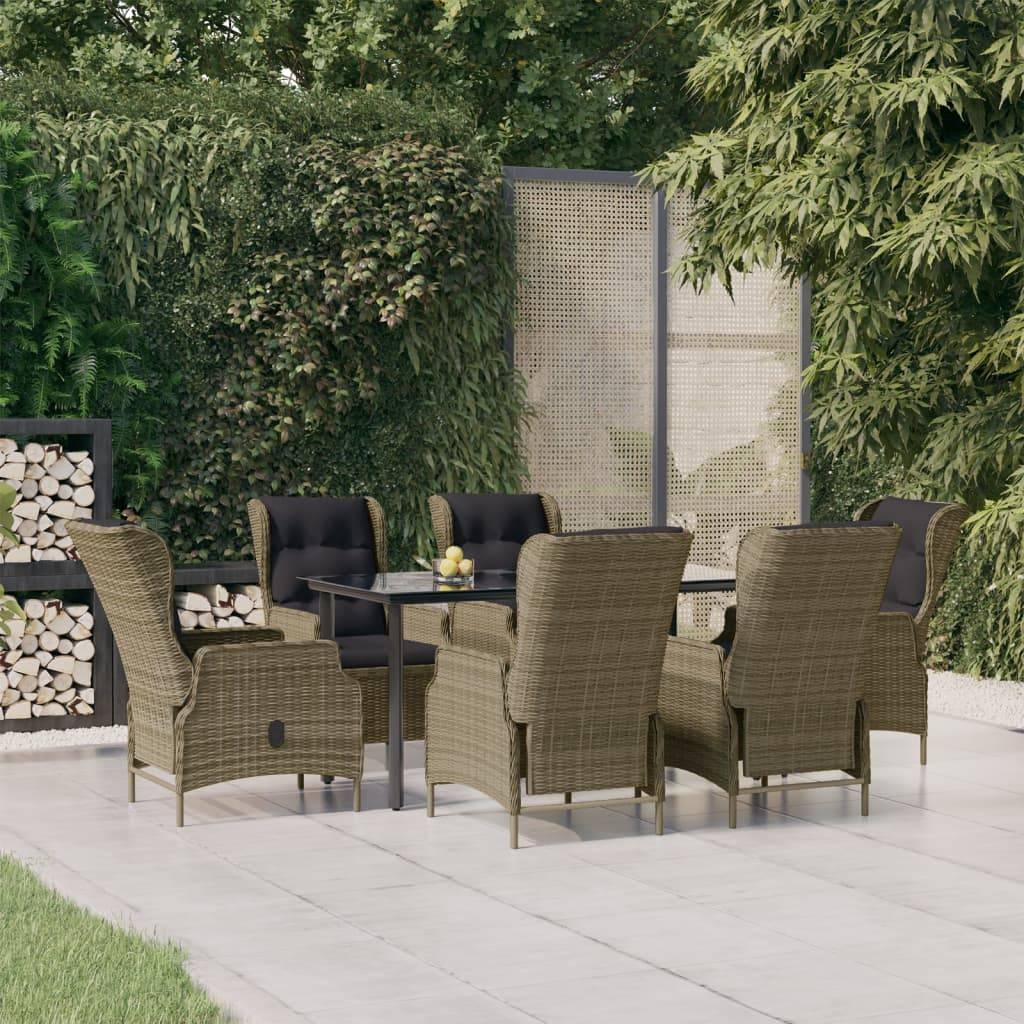 vidaXL 7-tlg. Garten-Essgruppe Braun Poly Rattan