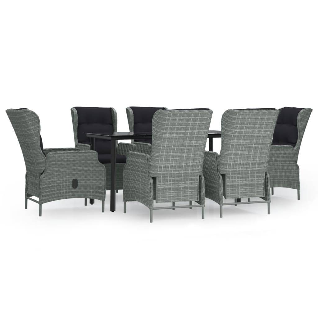 vidaXL 7-tlg. Garten-Essgruppe Hellgrau Poly Rattan