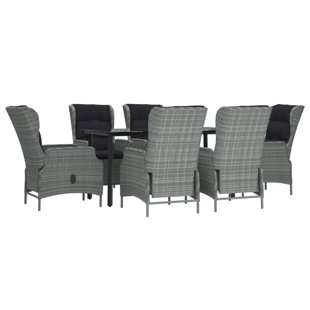 vidaXL 7-tlg. Garten-Essgruppe Hellgrau Poly Rattan