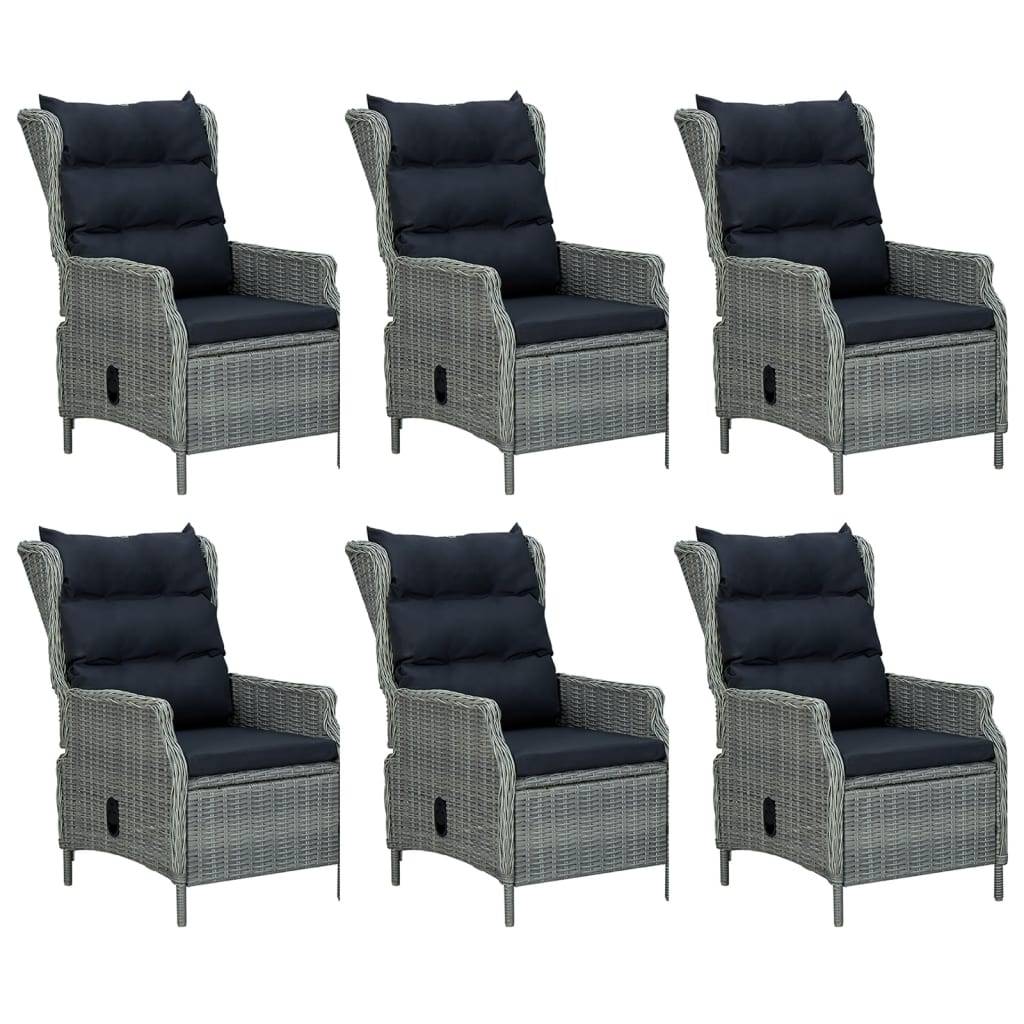 vidaXL 7-tlg. Garten-Essgruppe Hellgrau Poly Rattan