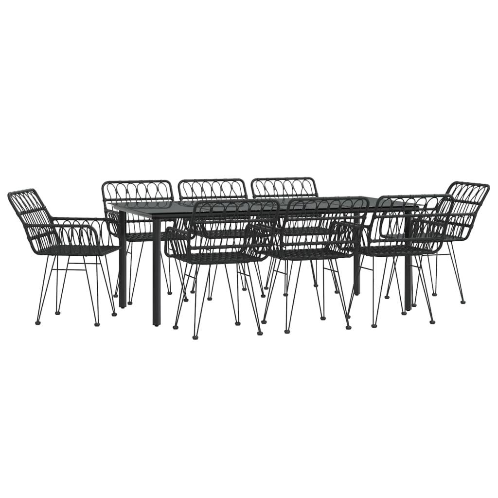 vidaXL 9-tlg. Garten-Essgruppe Schwarz Poly Rattan