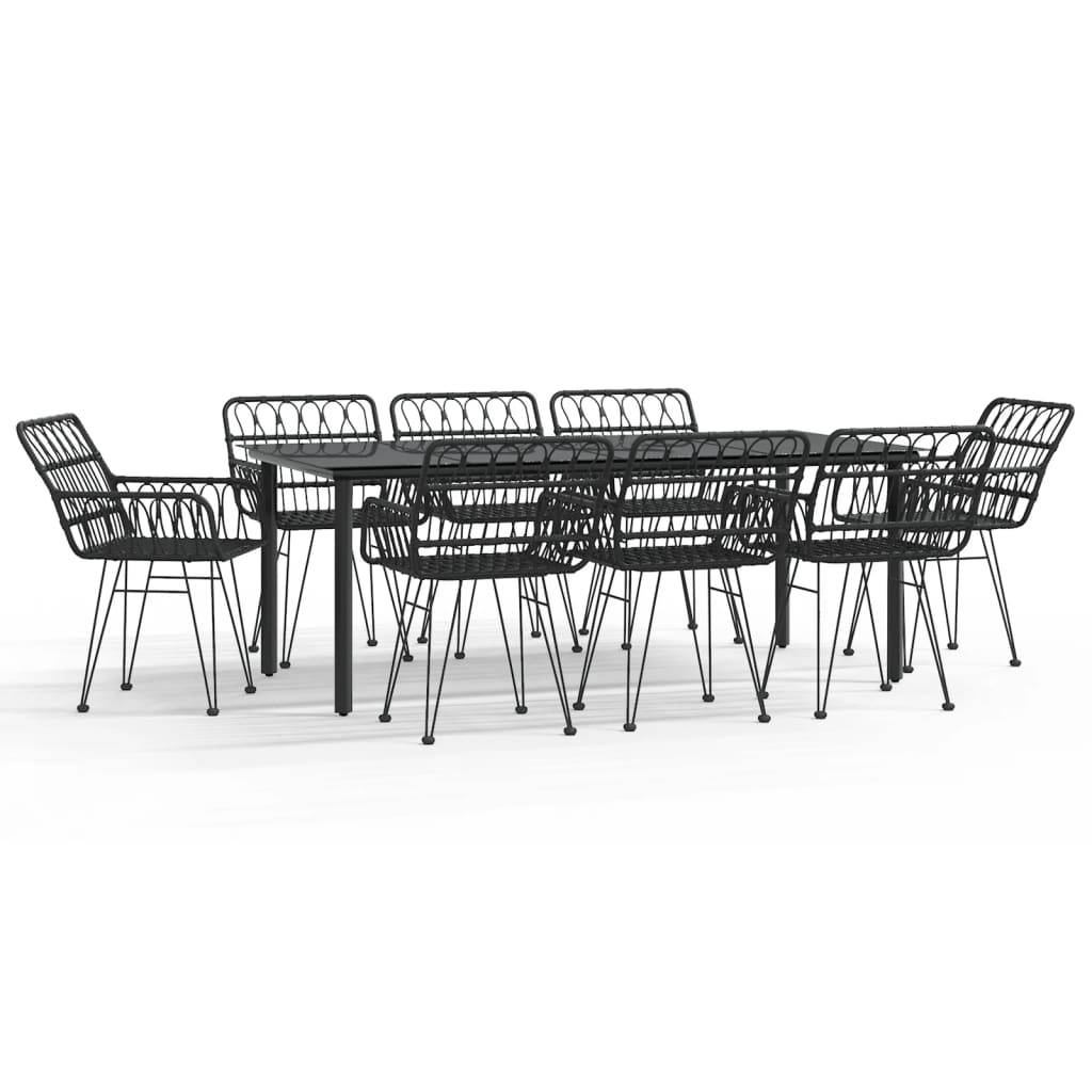 vidaXL 9-tlg. Garten-Essgruppe Schwarz Poly Rattan