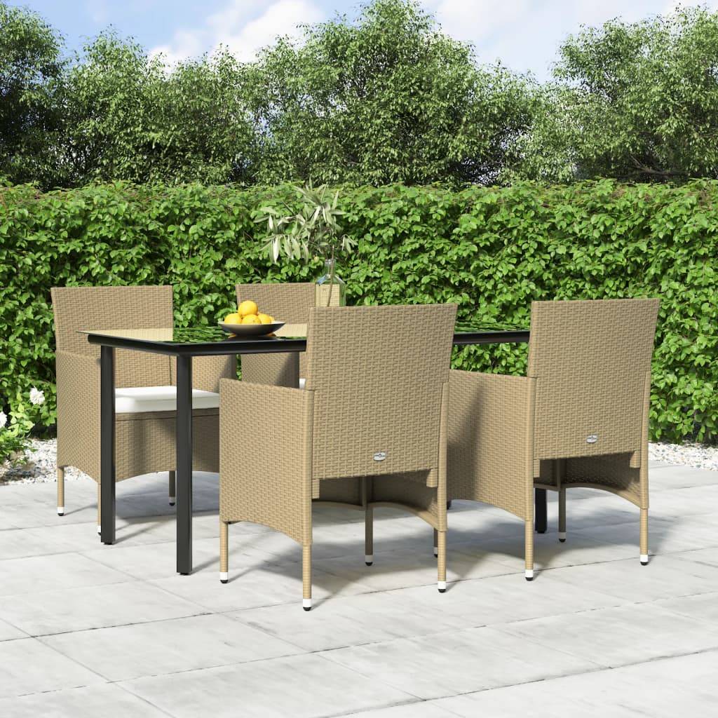 vidaXL 5-tlg. Garten-Essgruppe mit Kissen Beige und Schwarz