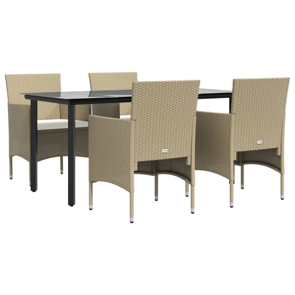 vidaXL 5-tlg. Garten-Essgruppe mit Kissen Beige und Schwarz
