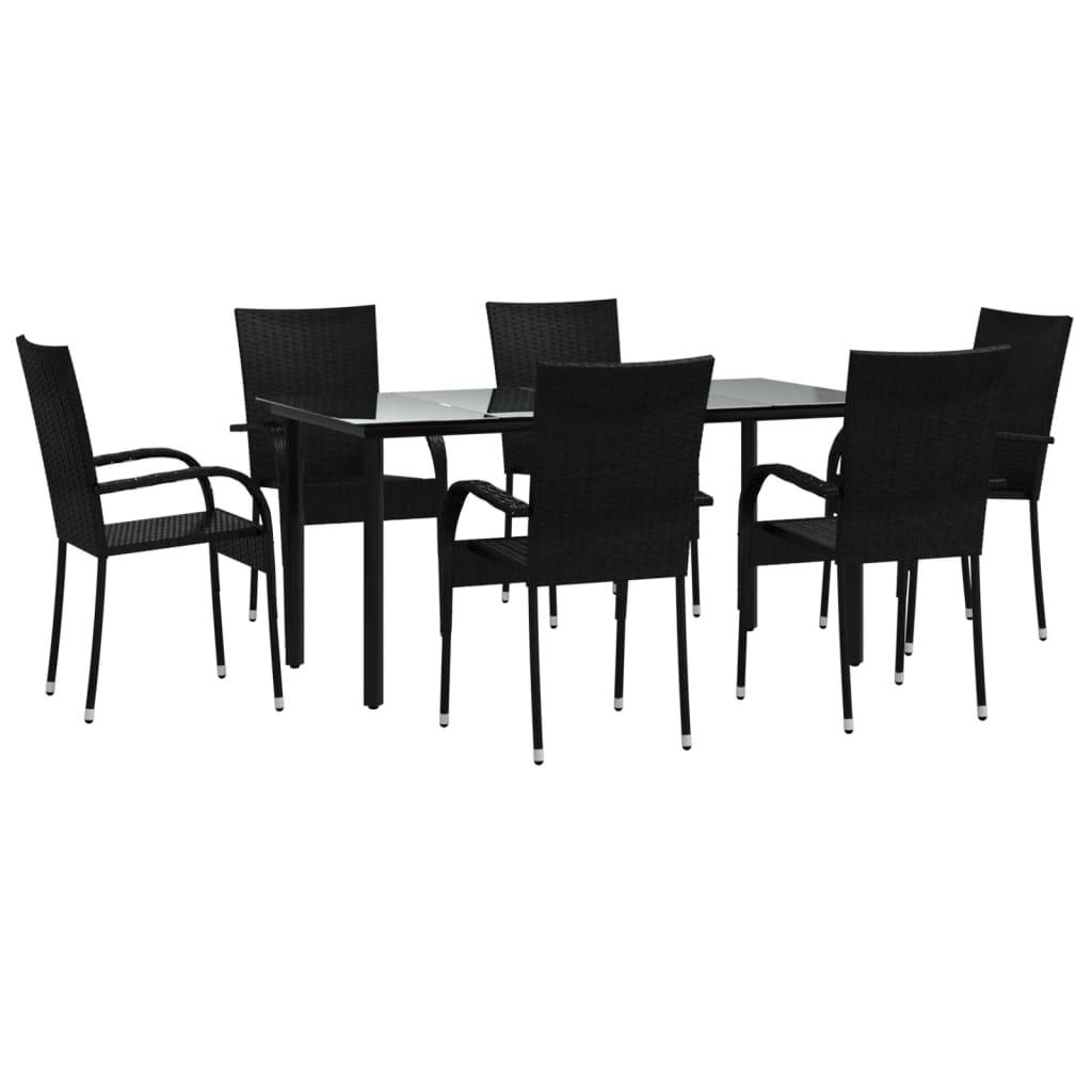 vidaXL 7-tlg. Garten-Essgruppe Schwarz Poly Rattan