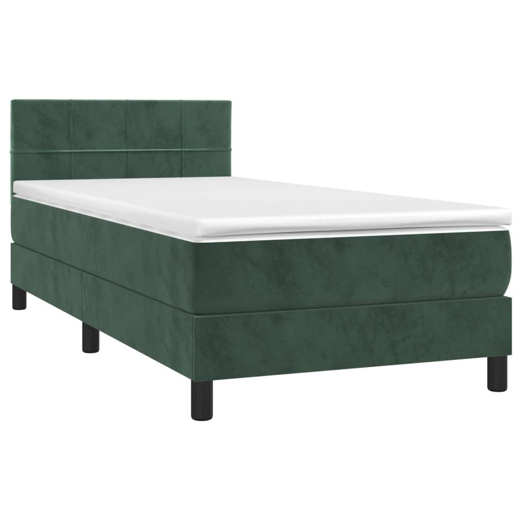 vidaXL Boxspringbett mit Matratze & LED Dunkelgrün 80x200 cm Samt