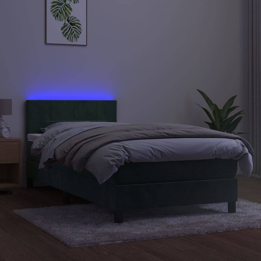 vidaXL Boxspringbett mit Matratze & LED Dunkelgrün 80x200 cm Samt