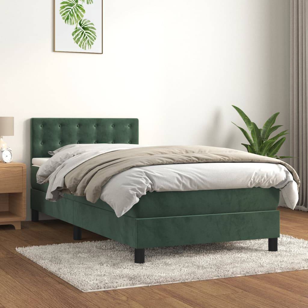 vidaXL Boxspringbett mit Matratze & LED Dunkelgrün 80x200 cm Samt