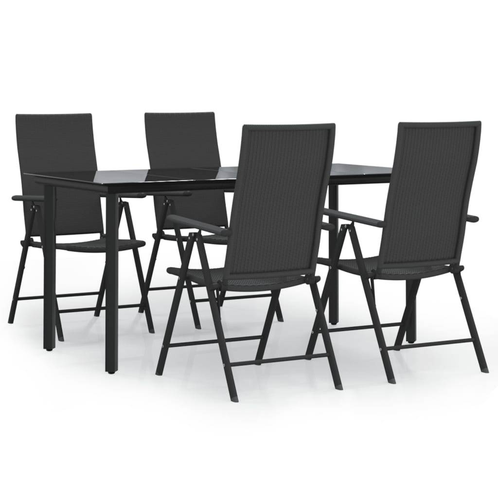 vidaXL 5-tlg. Garten-Essgruppe Schwarz Poly Rattan