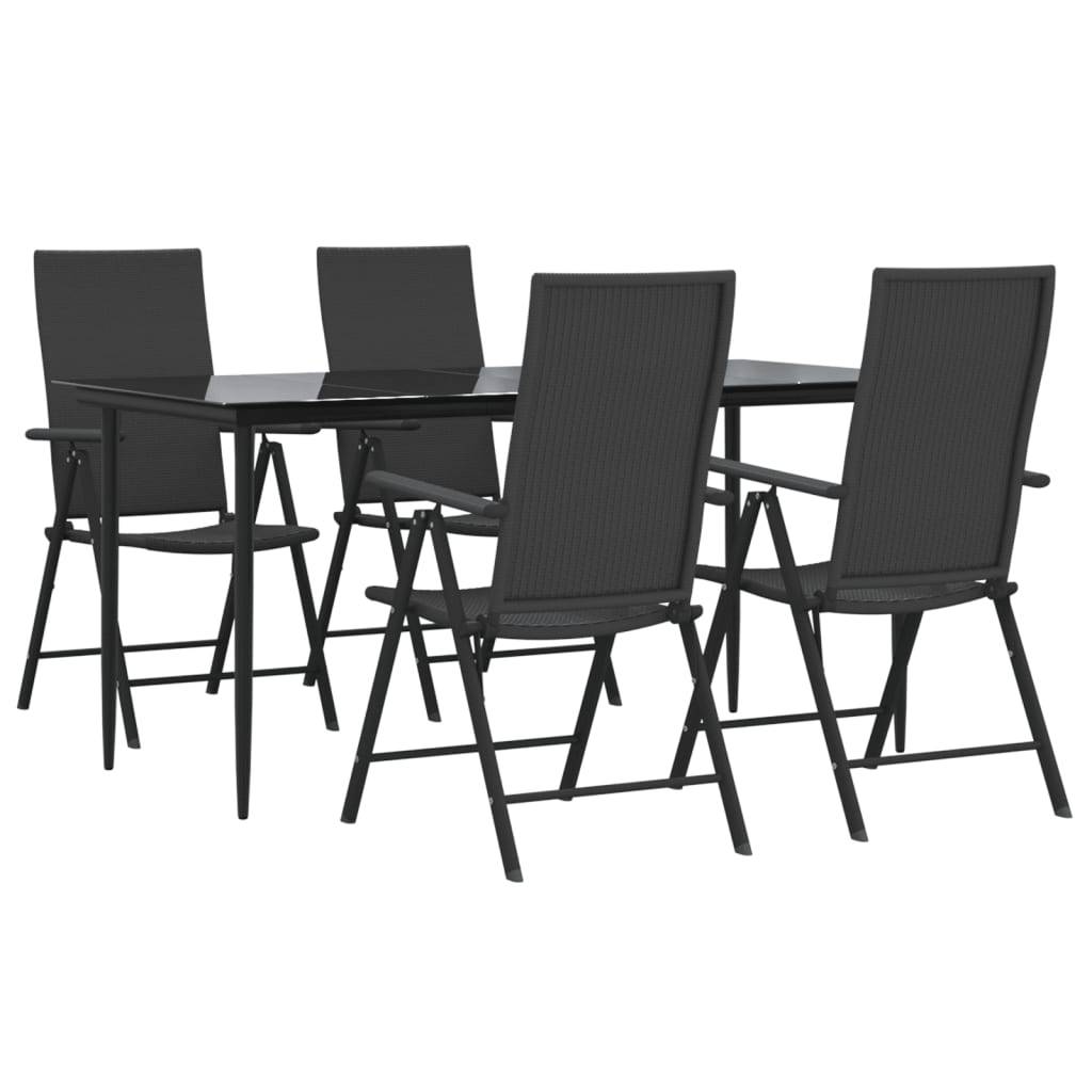 vidaXL 5-tlg. Garten-Essgruppe Schwarz Poly Rattan