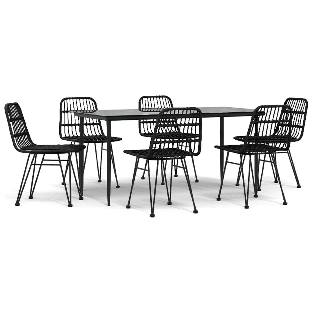 vidaXL 7-tlg. Garten-Essgruppe Schwarz Poly Rattan