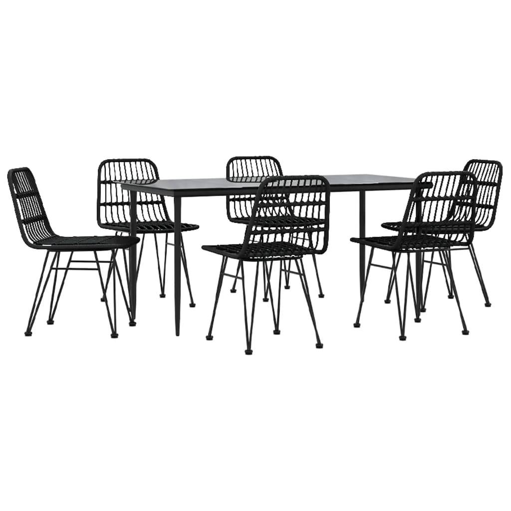 vidaXL 7-tlg. Garten-Essgruppe Schwarz Poly Rattan