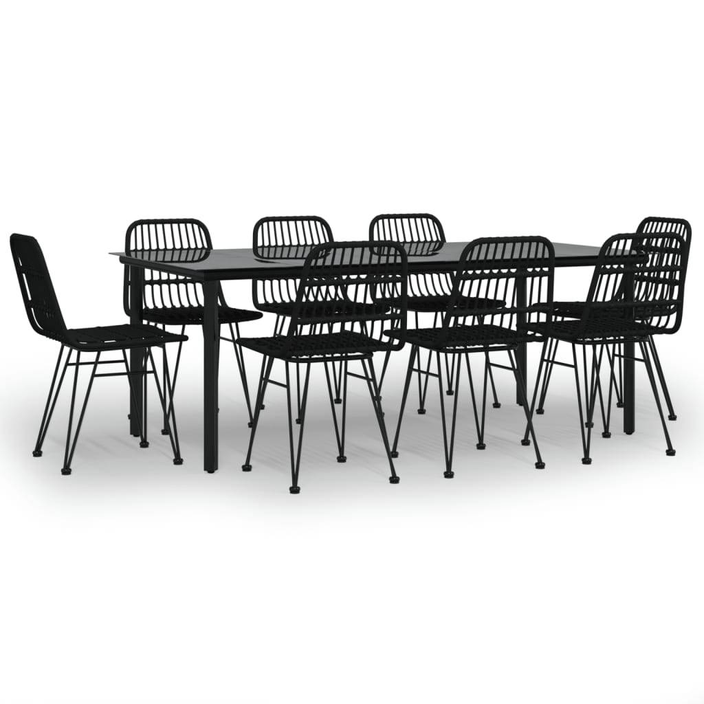 vidaXL 9-tlg. Garten-Essgruppe Schwarz Poly Rattan