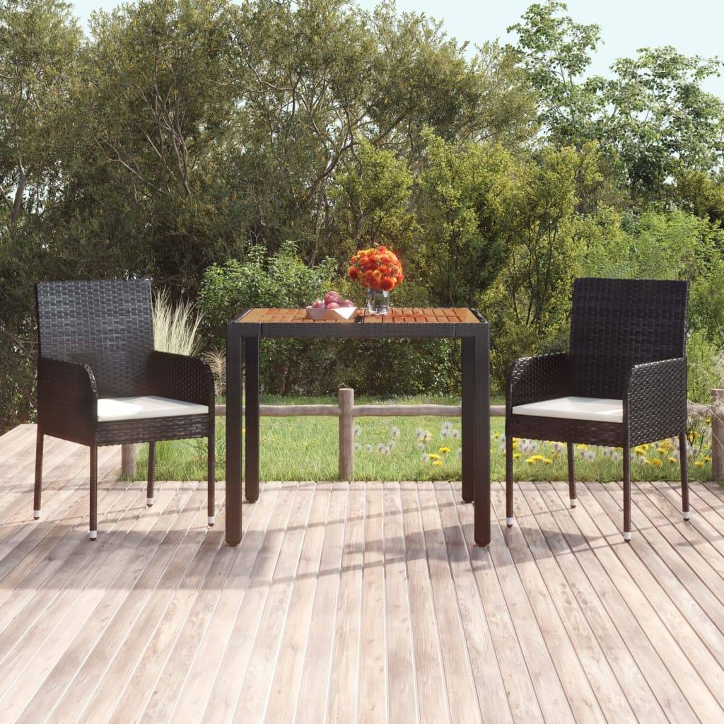 vidaXL Gartentisch mit Holzplatte Schwarz 90x90x75 cm Poly Rattan