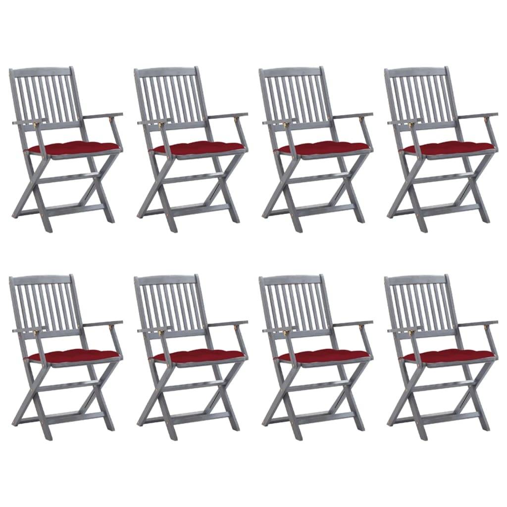 vidaXL Klappbare Gartenstühle 8 Stk. mit Kissen Massivholz Akazie