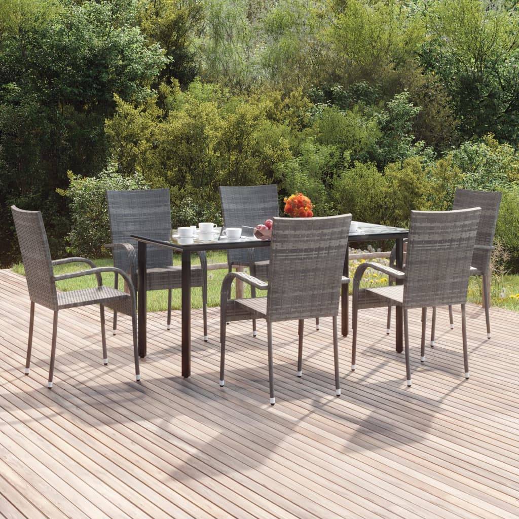 vidaXL 7-tlg. Garten-Essgruppe Grau Poly Rattan