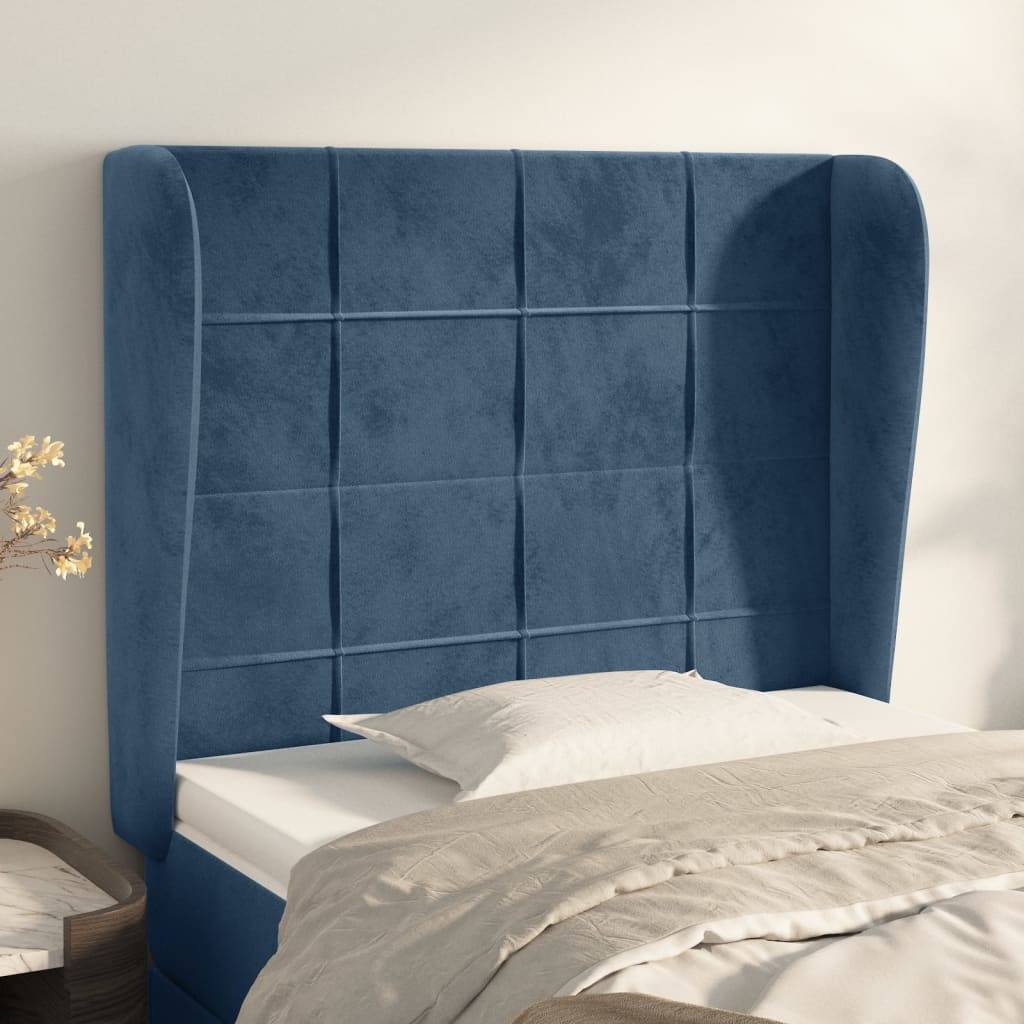 vidaXL Kopfteil mit Ohren Dunkelblau 83x23x118/128 cm Samt