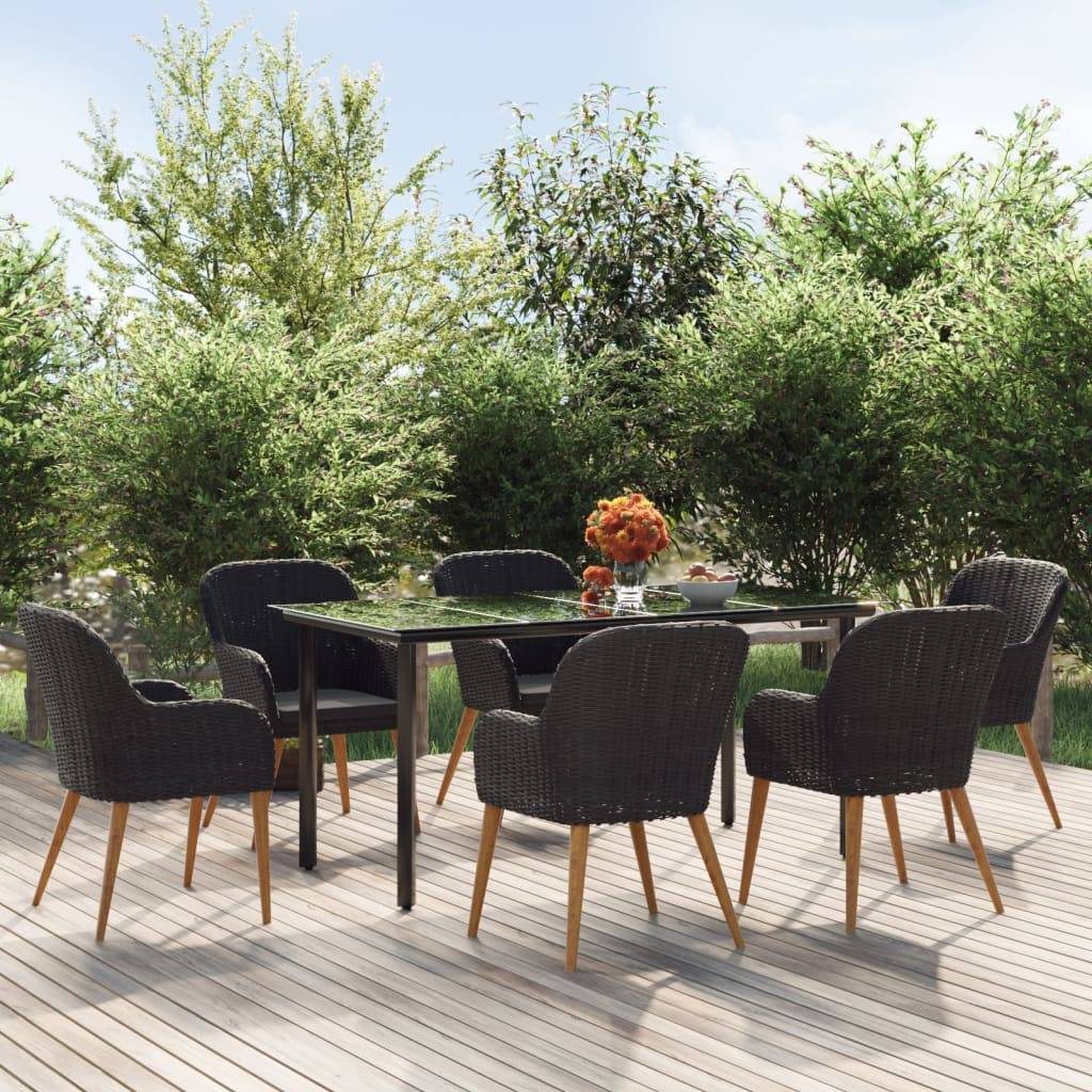 vidaXL 7-tlg. Garten-Essgruppe mit Kissen Schwarz