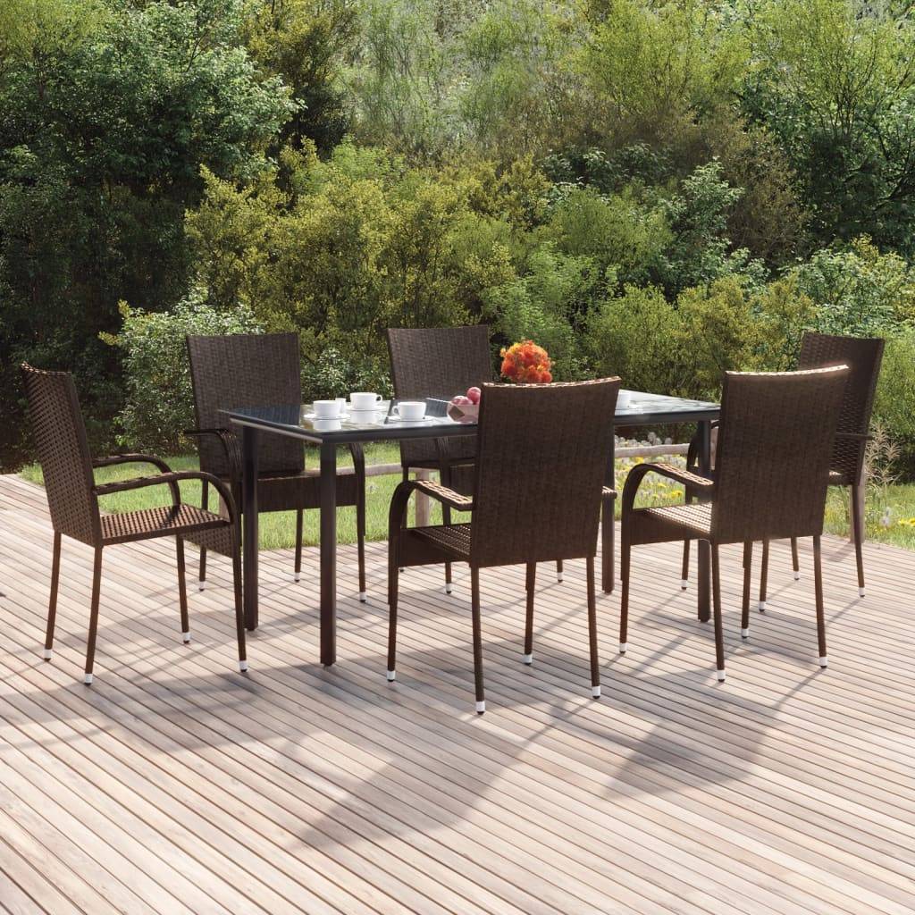vidaXL 7-tlg. Garten-Essgruppe Braun Poly Rattan