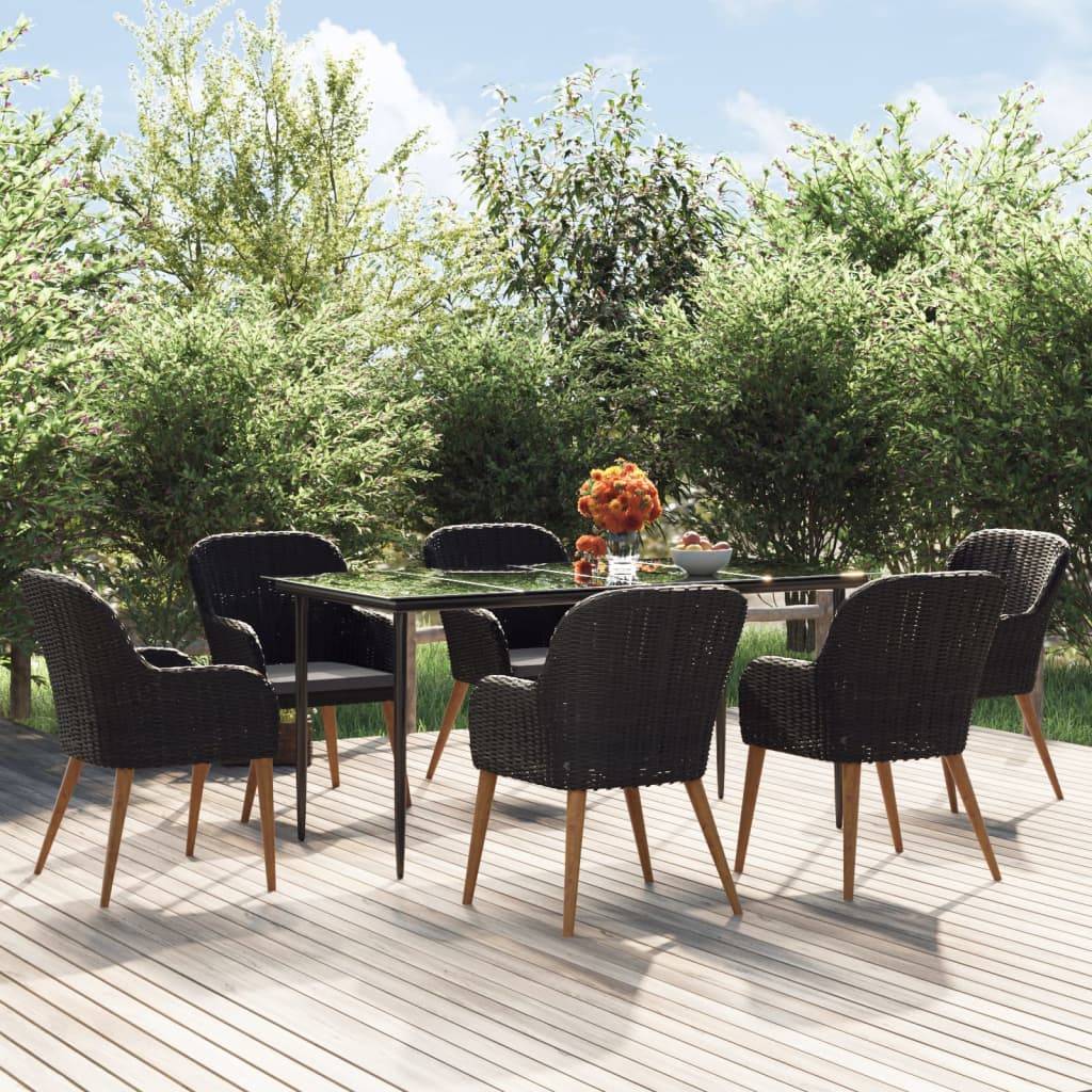 vidaXL 7-tlg. Garten-Essgruppe mit Kissen Schwarz