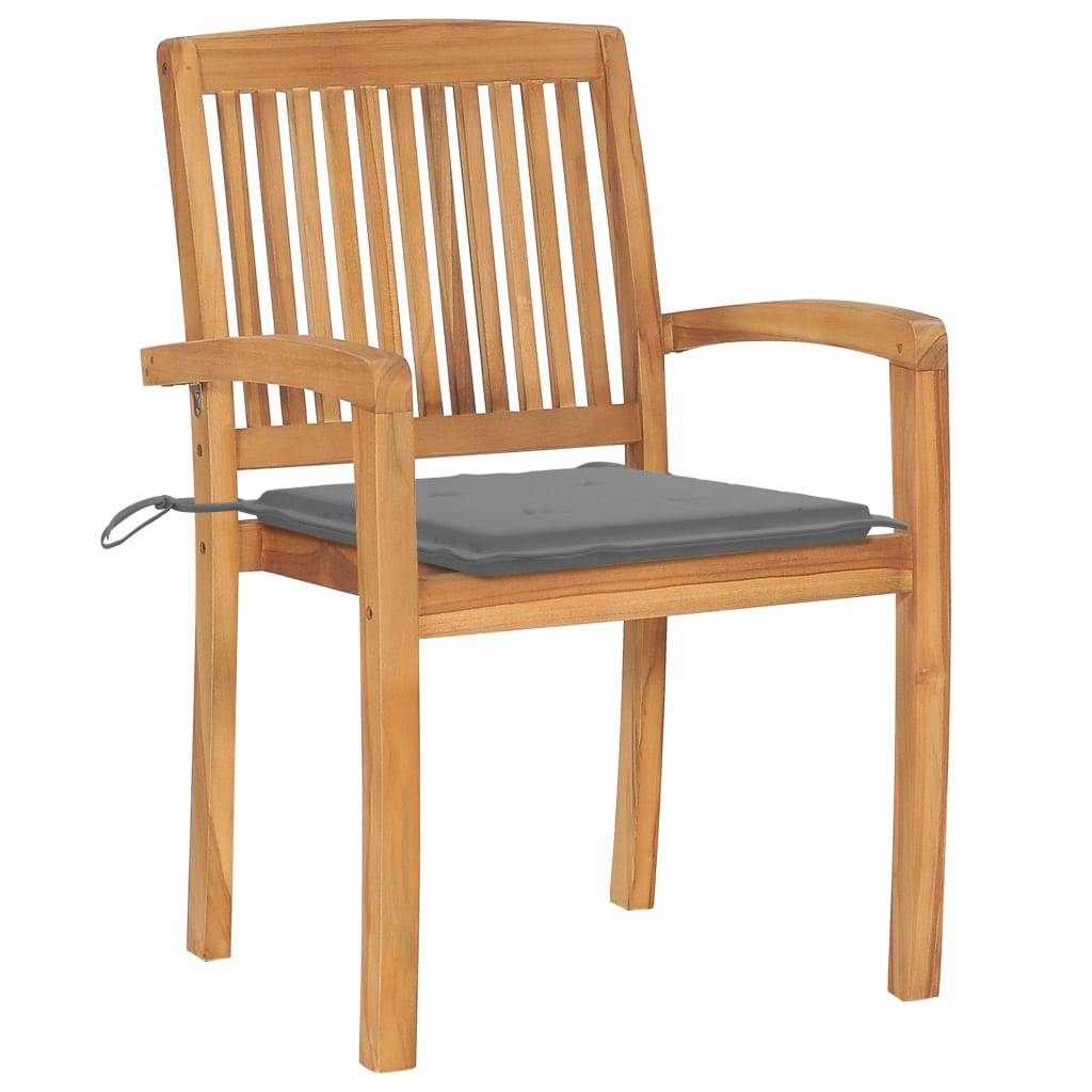 vidaXL Gartenstühle 2 Stk. mit Grauen Kissen Massivholz Teak