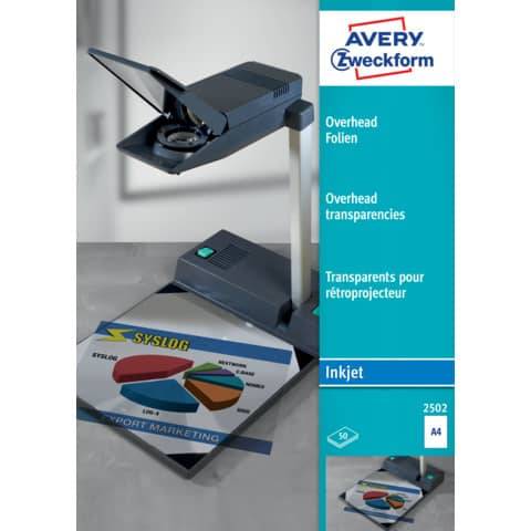 2502 Overhead-Folien, DIN A4, spezialbeschichtet, stapelverarbeitbar, Stärke: 0,11 mm, 50 Blatt