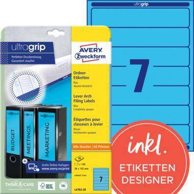 Avery Zweckform Ordneretikett L4763-20 38x192mm bl 140 St./Pack.