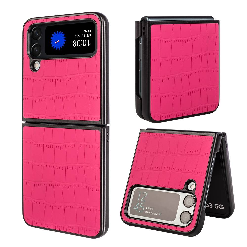 Für Samsung Galaxy Z Flip4 Design Crocodile Texture Rosa Hülle Schutz Hart Cover Handy Tasche Muster Etuis Case Cover Neu