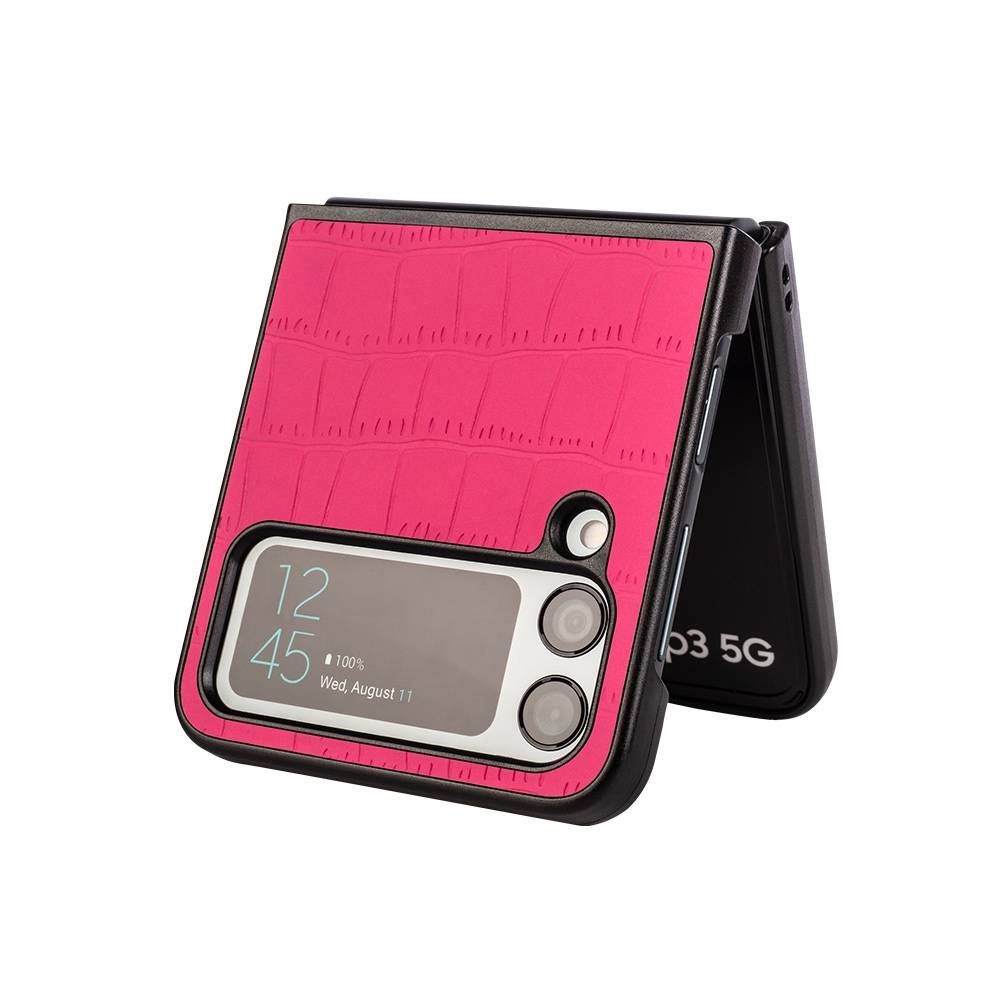 Für Samsung Galaxy Z Flip4 Design Crocodile Texture Rosa Hülle Schutz Hart Cover Handy Tasche Muster Etuis Case Cover Neu